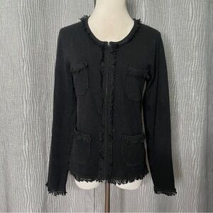 ECI Silk / Angora Fringed Zip Front Cardigan
